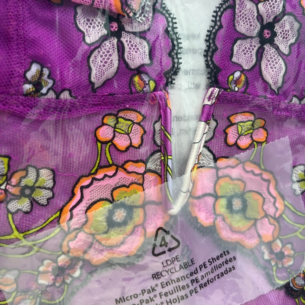 Savage X Fenty Juicy Purple Flower Poppy Print Mod Poppy Lace Teddy - Picture 7 of 8
